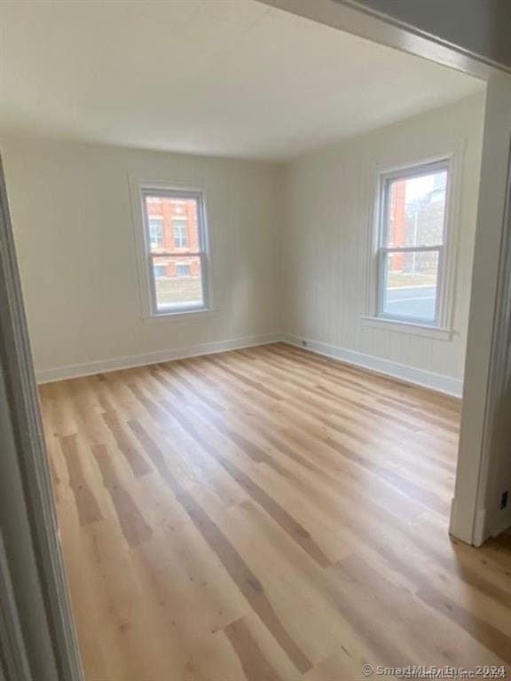 spare room featuring light hardwood / wood-style flooring and plenty of natural light