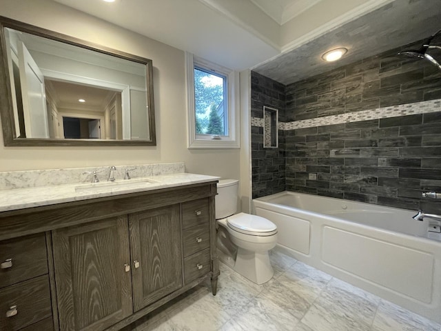 full bathroom featuring toilet, shower / bath combination, and vanity
