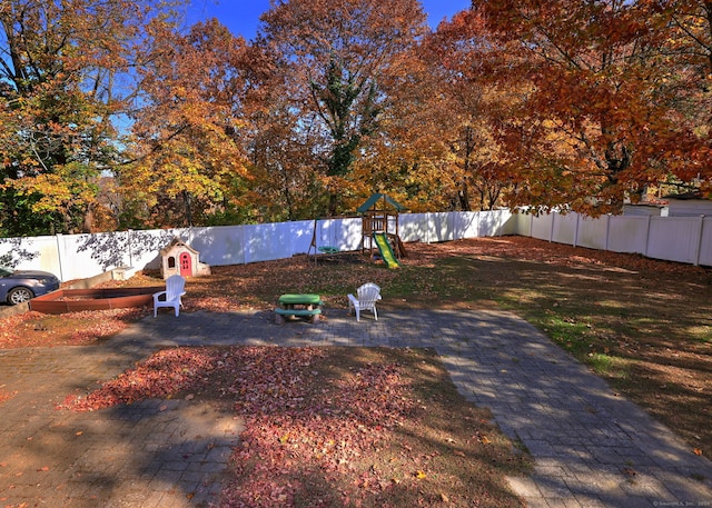 view of yard featuring a playground