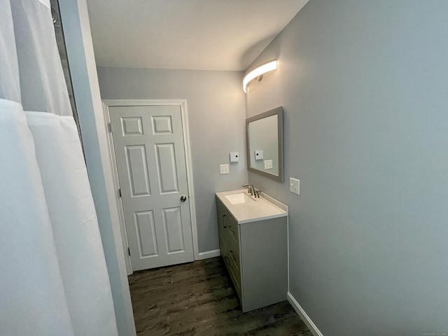 bathroom featuring hardwood / wood-style floors and vanity