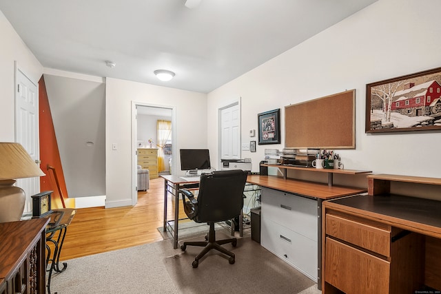 home office featuring light hardwood / wood-style flooring