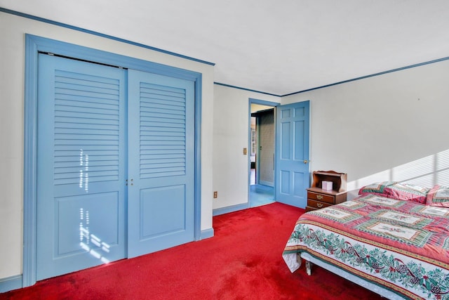 bedroom with carpet and ornamental molding