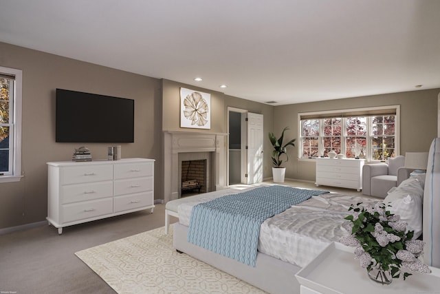 13 Longview Ter Unit 13, Madison, CT 06443 - bedroom with a fireplace, baseboards, carpet, and recessed lighting