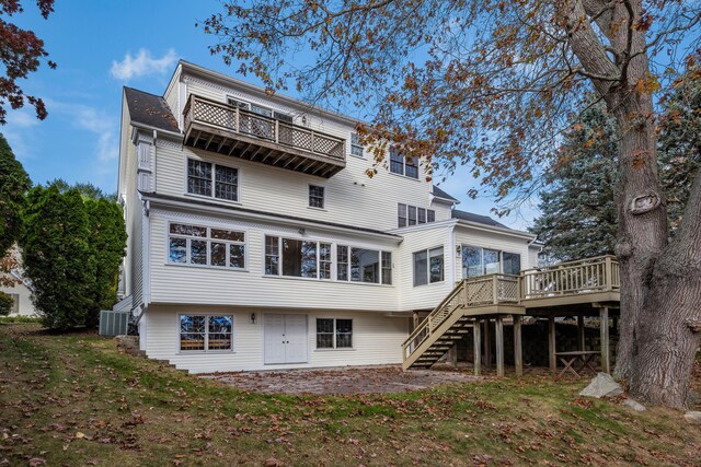 13 Longview Ter Unit 13, Madison, CT 06443 - back of house with stairway, cooling unit, a balcony, a sunroom, and a wooden deck