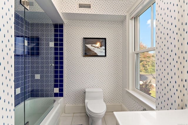 10 Island View Ave, Branford, CT 06405 - full bath featuring visible vents, toilet, tile patterned flooring, baseboards, and shower / bathtub combination