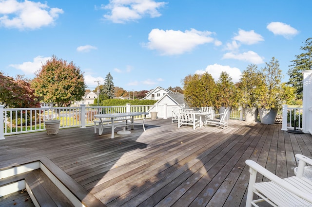 10 Island View Ave, Branford, CT 06405 - wooden terrace with outdoor dining area