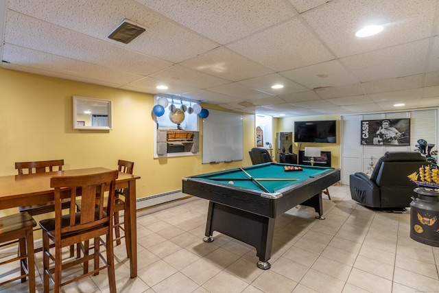 game room featuring a drop ceiling and pool table