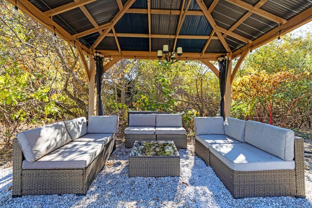 view of patio with a gazebo and an outdoor living space