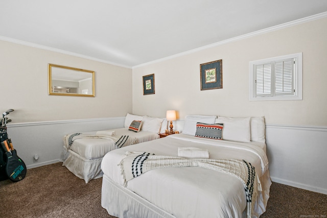 carpeted bedroom with crown molding