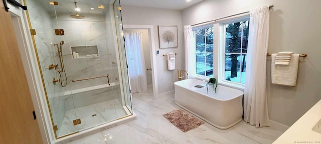 bathroom featuring plus walk in shower