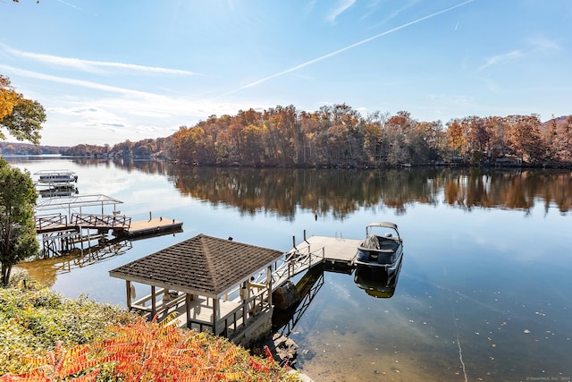 view of dock with a water view