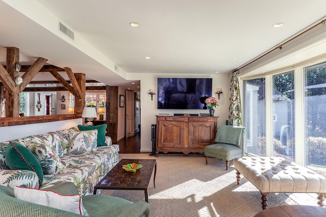 living room with light hardwood / wood-style flooring