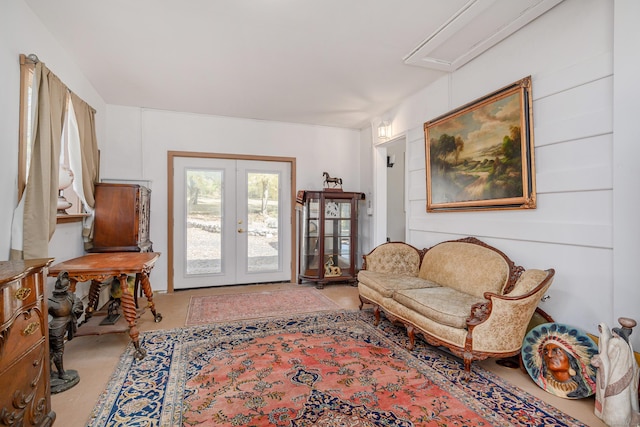 living area featuring french doors