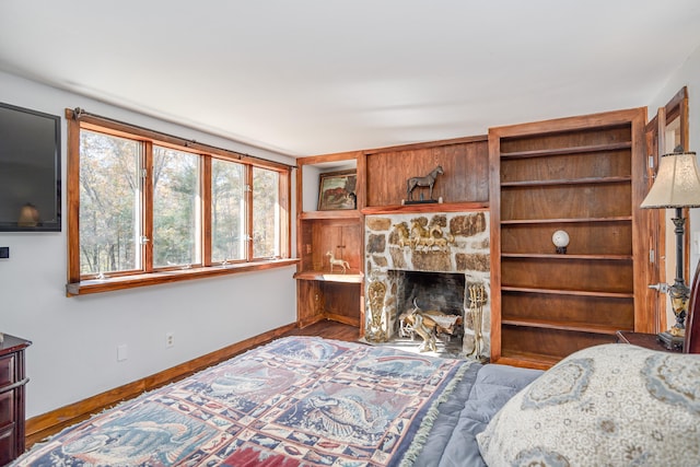 living room with a fireplace