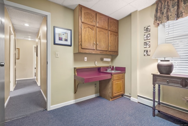 kitchen featuring dark carpet