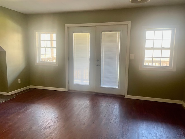 entryway featuring french doors, plenty of natural light, and dark hardwood / wood-style floors