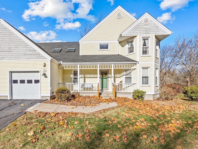 view of front of property featuring a garage and covered porch