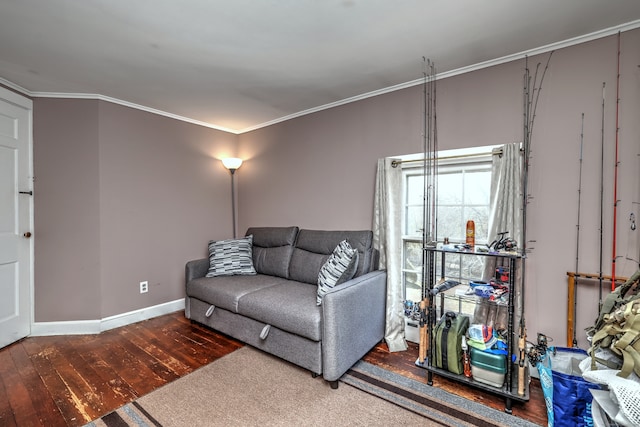 living room featuring hardwood / wood-style floors and ornamental molding