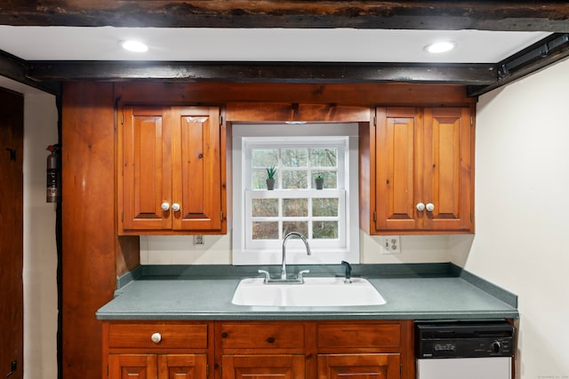 kitchen with sink and white dishwasher