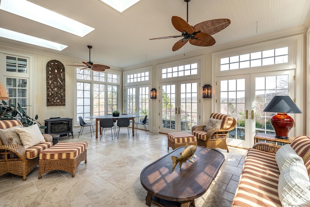 11 Ravenrock Rd, Roxbury, CT 06783 - sunroom / solarium featuring french doors, stone tile flooring, plenty of natural light, a high ceiling, and ornamental molding