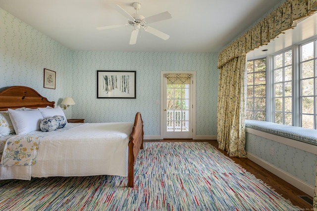 11 Ravenrock Rd, Roxbury, CT 06783 - bedroom with wood finished floors, baseboards, ceiling fan, and wallpapered walls