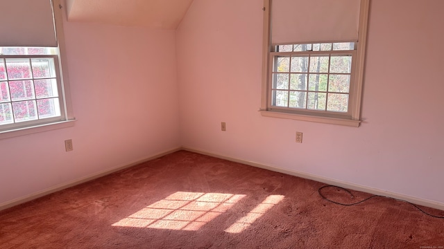 empty room with carpet flooring, a wealth of natural light, and vaulted ceiling