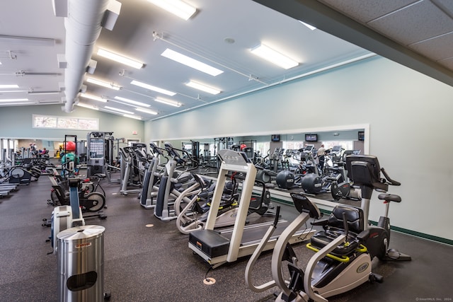 gym with lofted ceiling