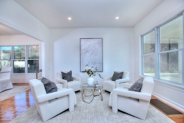 living room featuring light wood-type flooring