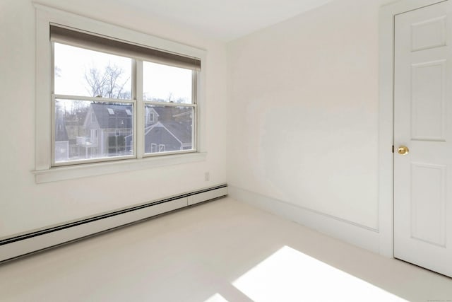 unfurnished room with baseboard heating