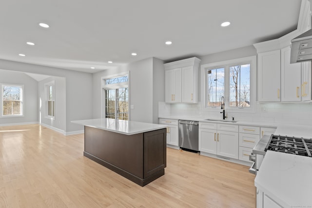 kitchen featuring white cabinets, dishwasher, and a healthy amount of sunlight