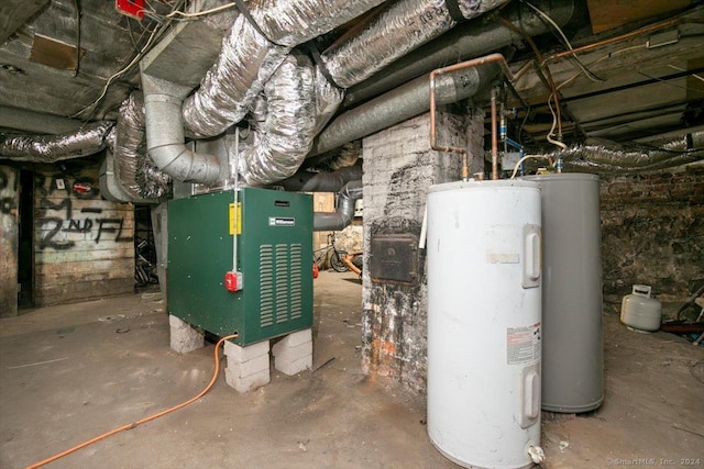 utility room featuring electric water heater and heating unit