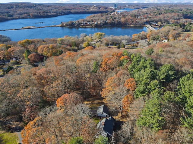 aerial view featuring a water view