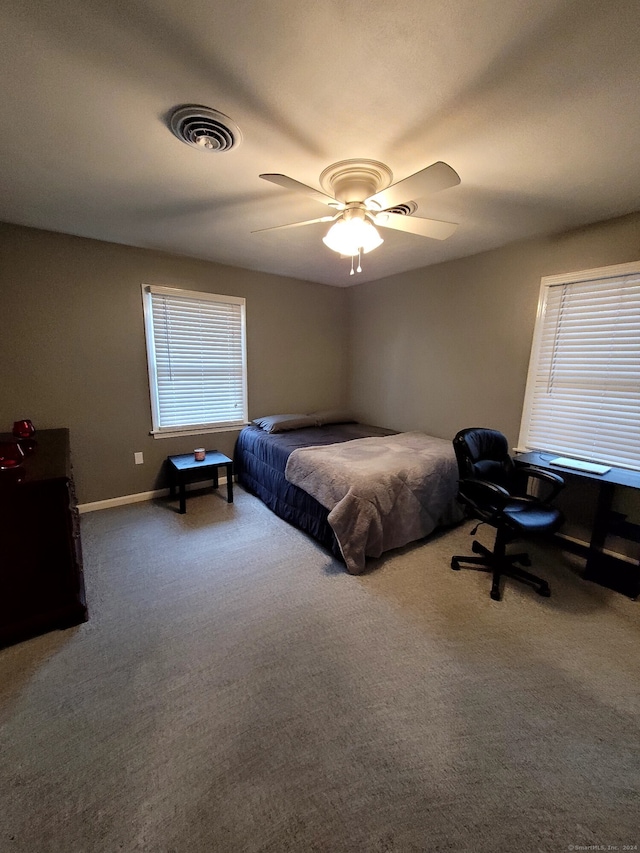 bedroom featuring carpet and ceiling fan