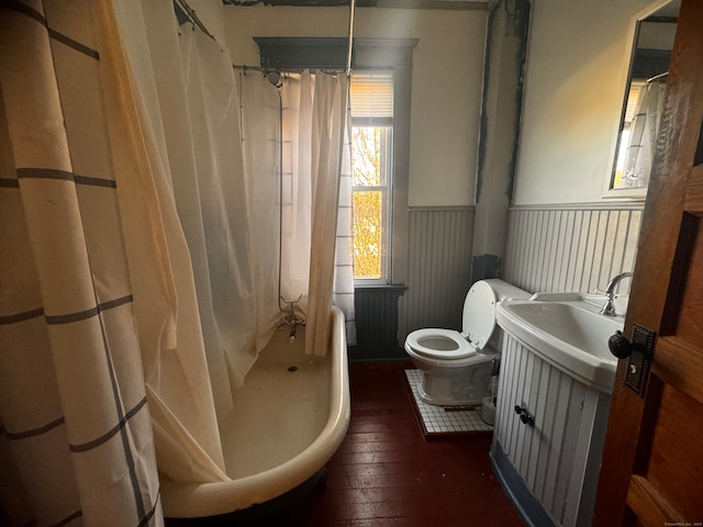 bathroom with toilet, hardwood / wood-style flooring, and sink