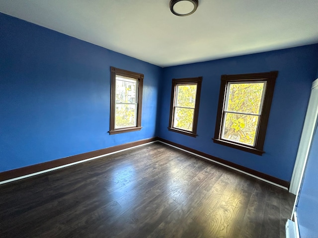 spare room with dark hardwood / wood-style floors