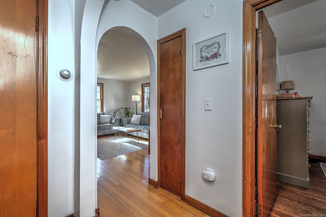 hallway with wood-type flooring