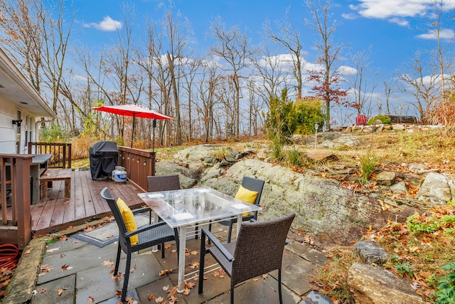 view of patio with a grill and a deck