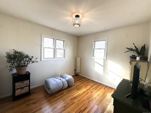 sitting room with light hardwood / wood-style floors