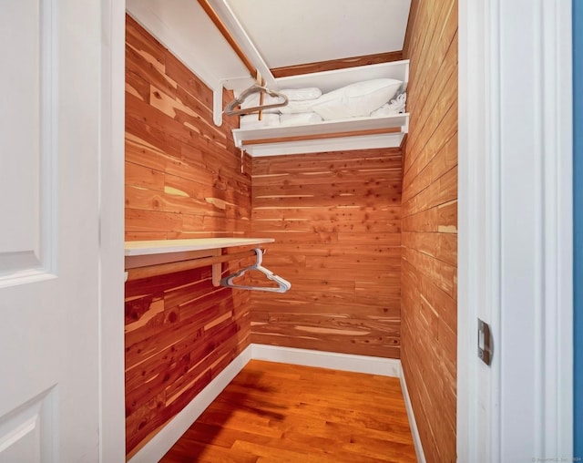 walk in closet with hardwood / wood-style floors