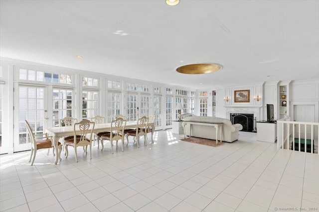 tiled dining area with crown molding