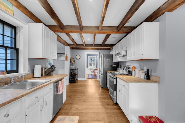 kitchen with white cabinetry, a wealth of natural light, stainless steel appliances, and sink