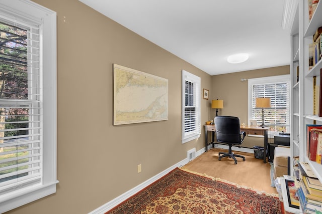 office space featuring hardwood / wood-style floors