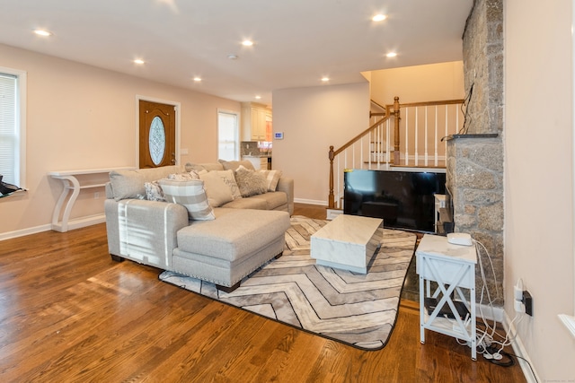 living room with hardwood / wood-style floors