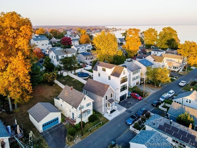 view of aerial view at dusk