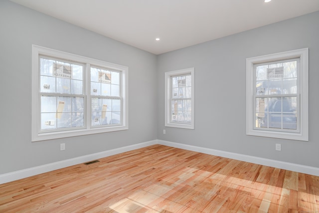 spare room with plenty of natural light and light hardwood / wood-style floors