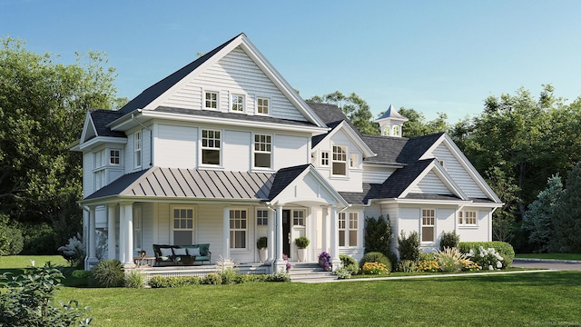 15 Parsons Way, Avon, CT 06001 - view of front of house featuring a porch, a front yard, a standing seam roof, and a metal roof