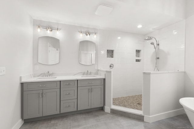 15 Parsons Way, Avon, CT 06001 - full bath with walk in shower, double vanity, a soaking tub, and tile patterned floors