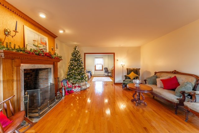 living room with light hardwood / wood-style flooring