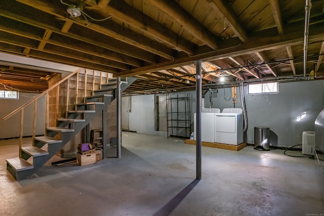 basement with separate washer and dryer