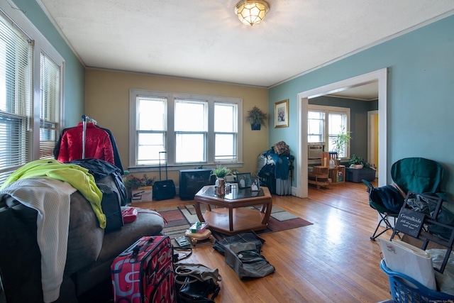 233 Pearl St, Middletown, CT 06457 - living area with plenty of natural light, wood finished floors, and crown molding